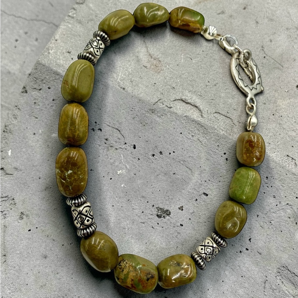 Emerald Valley Mine Turquoise Nugget Bracelet Sterling Silver Southwestern 7.5” - Picture 11 of 17